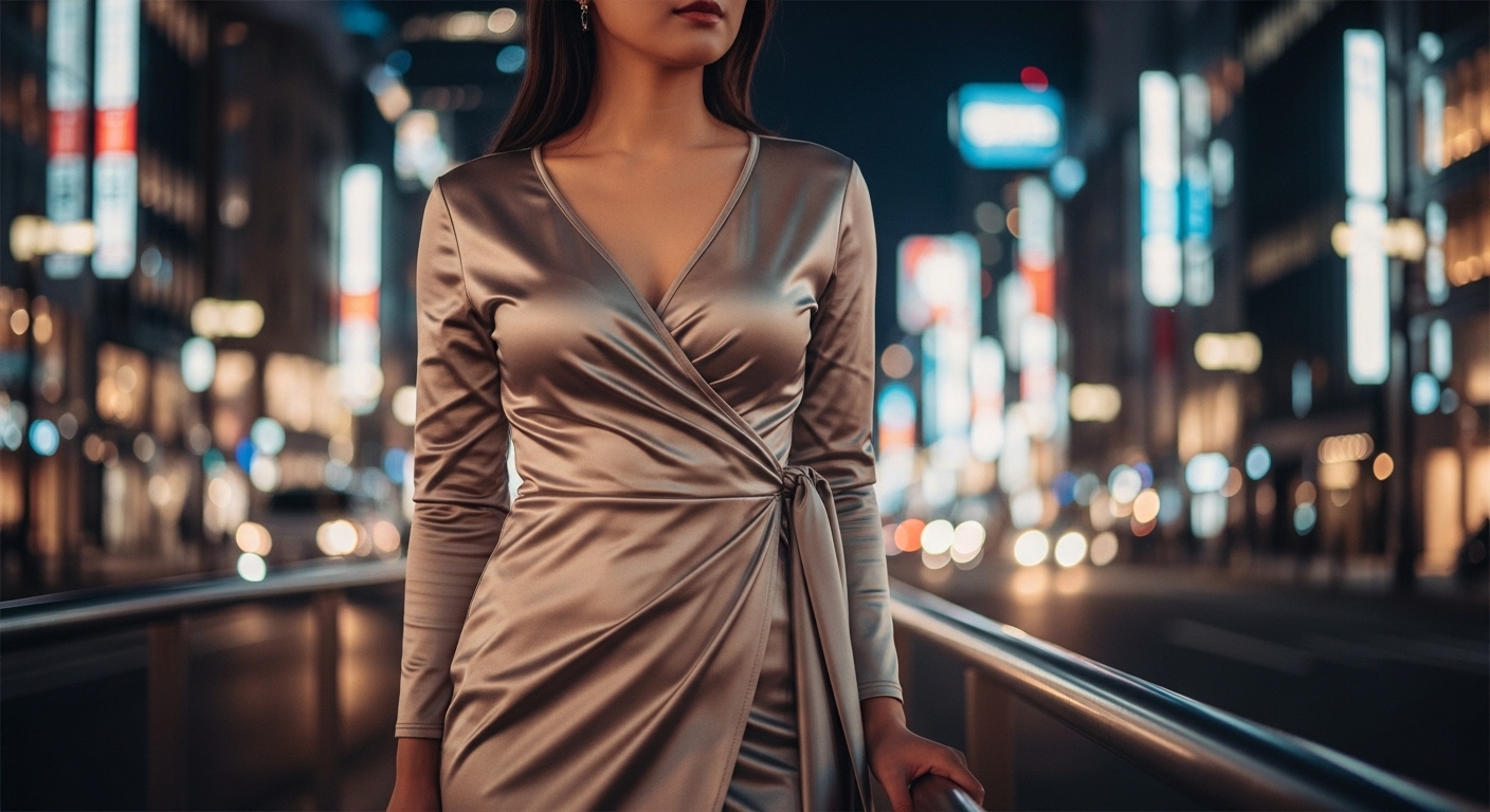 夜の銀座でラップドレスを着こなす女性